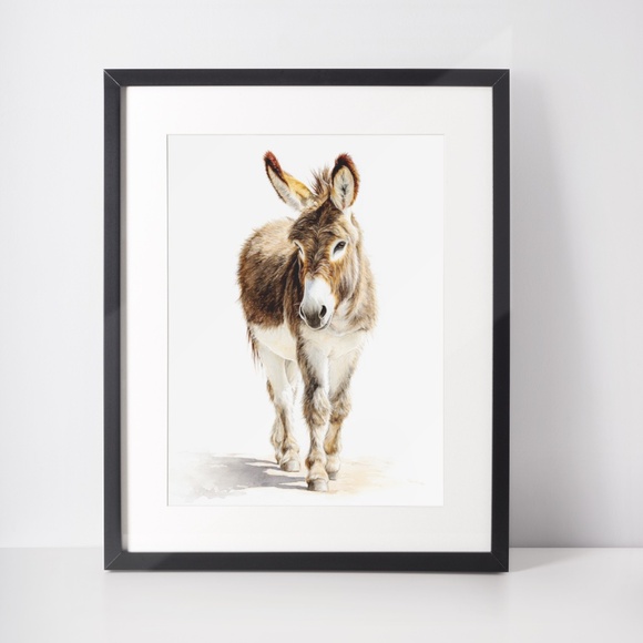Watercolor Donkey Wall Art Print, Unframed - Charming Farmhouse Decor - Picture 2 of 6